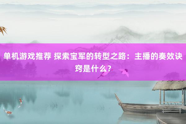 单机游戏推荐 探索宝军的转型之路：主播的奏效诀窍是什么？